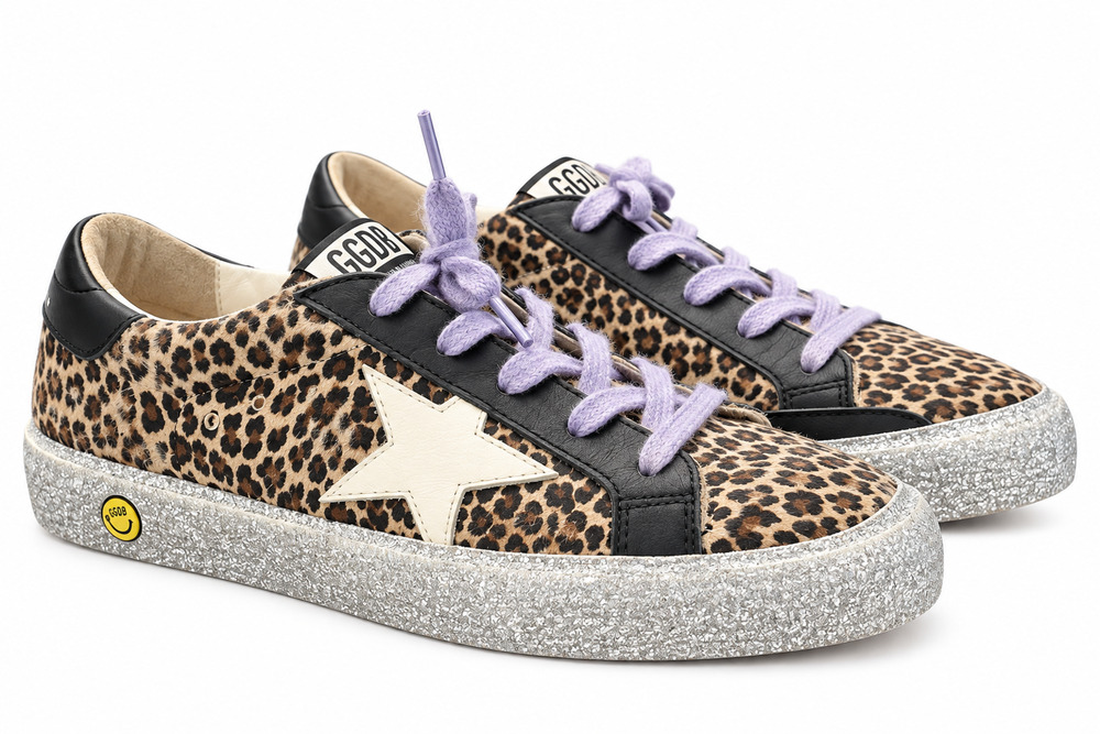 Golden Goose May Girls Leopard Print Glitter Sole Sneakers EU 33 US 2
